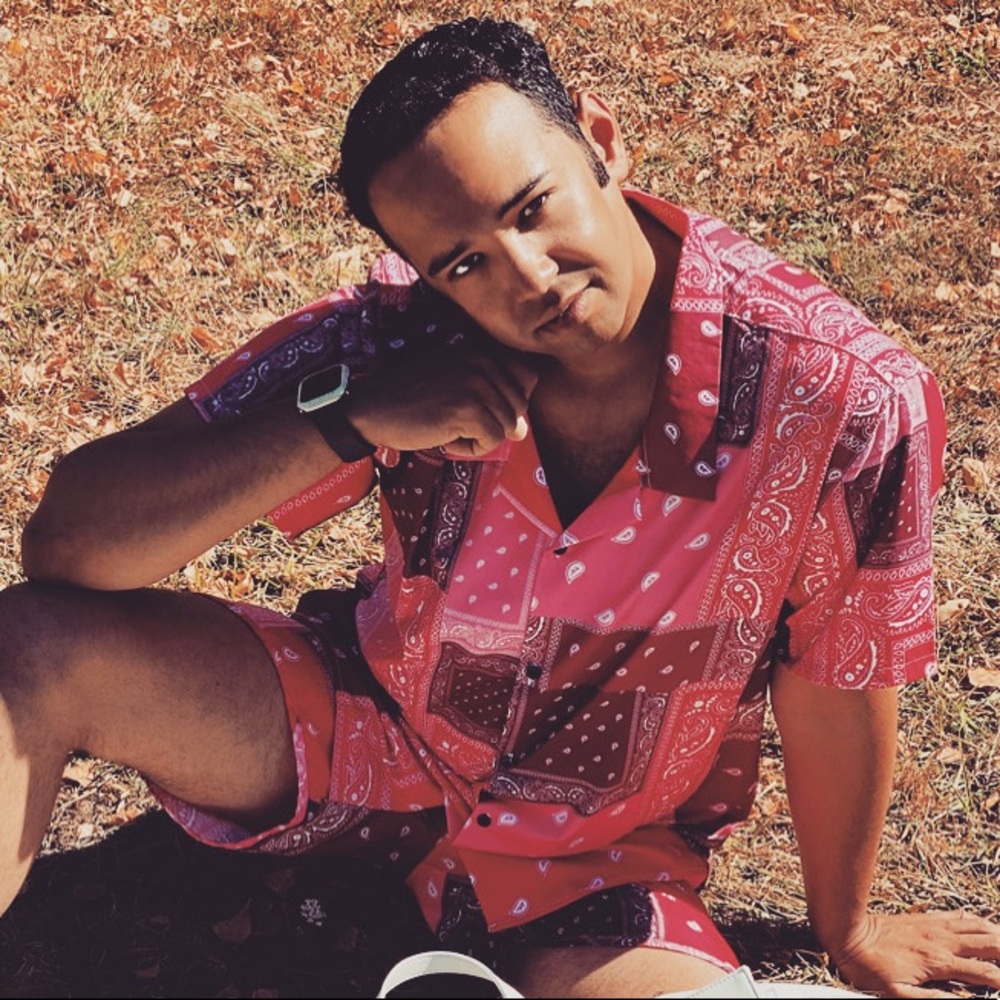 Fashion Nova Men Pink Bandana Print Short Sleeve Button-Up Shirt In Large